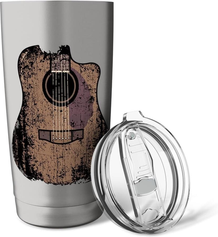 Gitaar in used look met dubbele wand thermobeker