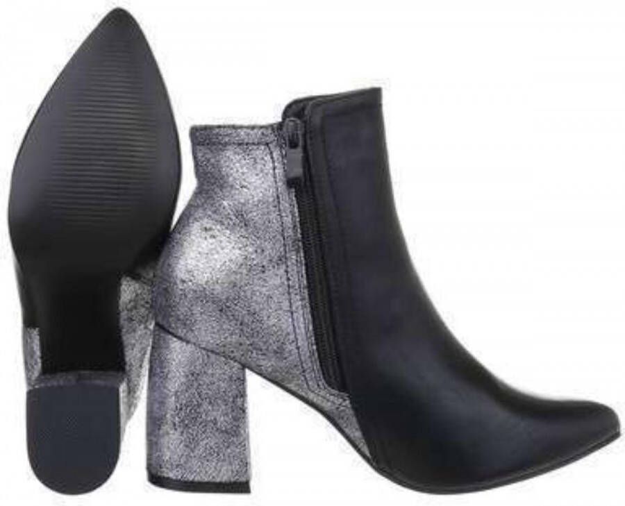 Givana Enkellaarsjes highheel black silver