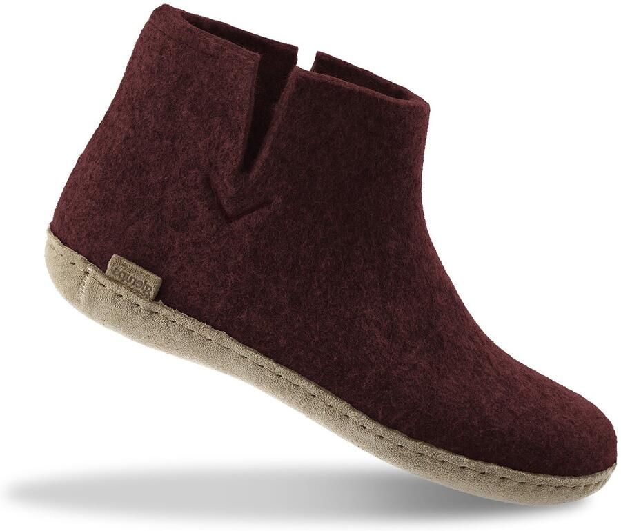 Glerups Hoge Wollen Sloffen Leren Zool Bietenrood