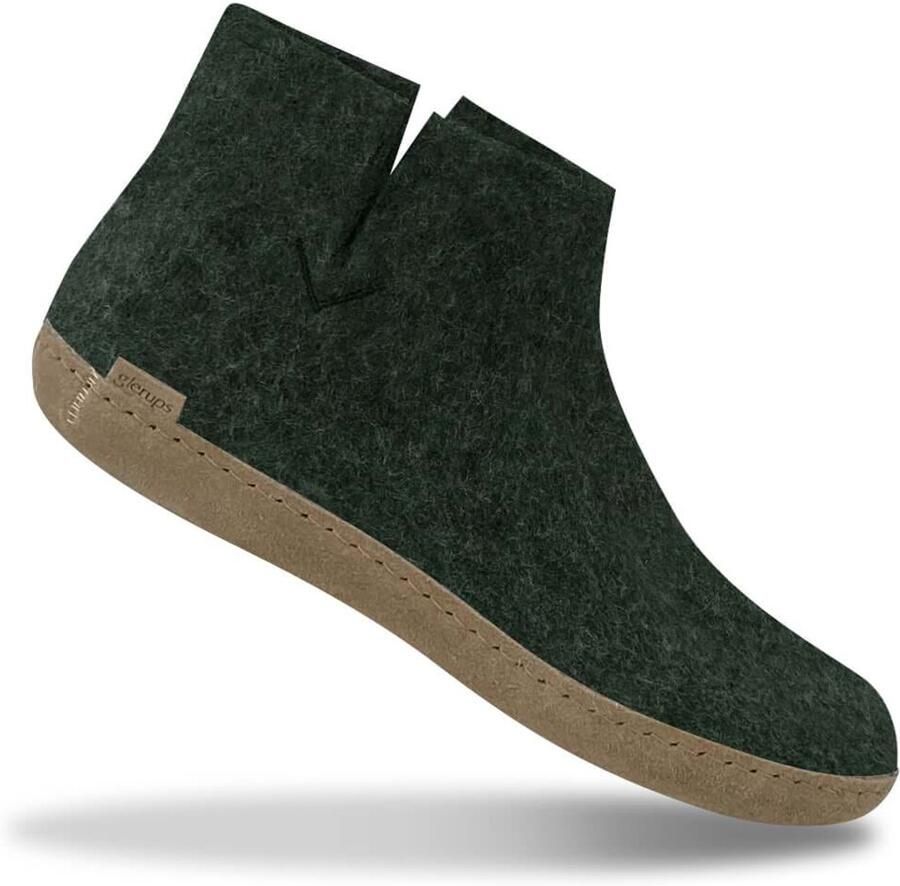 Glerups Hoge Wollen Sloffen Leren Zool Groen