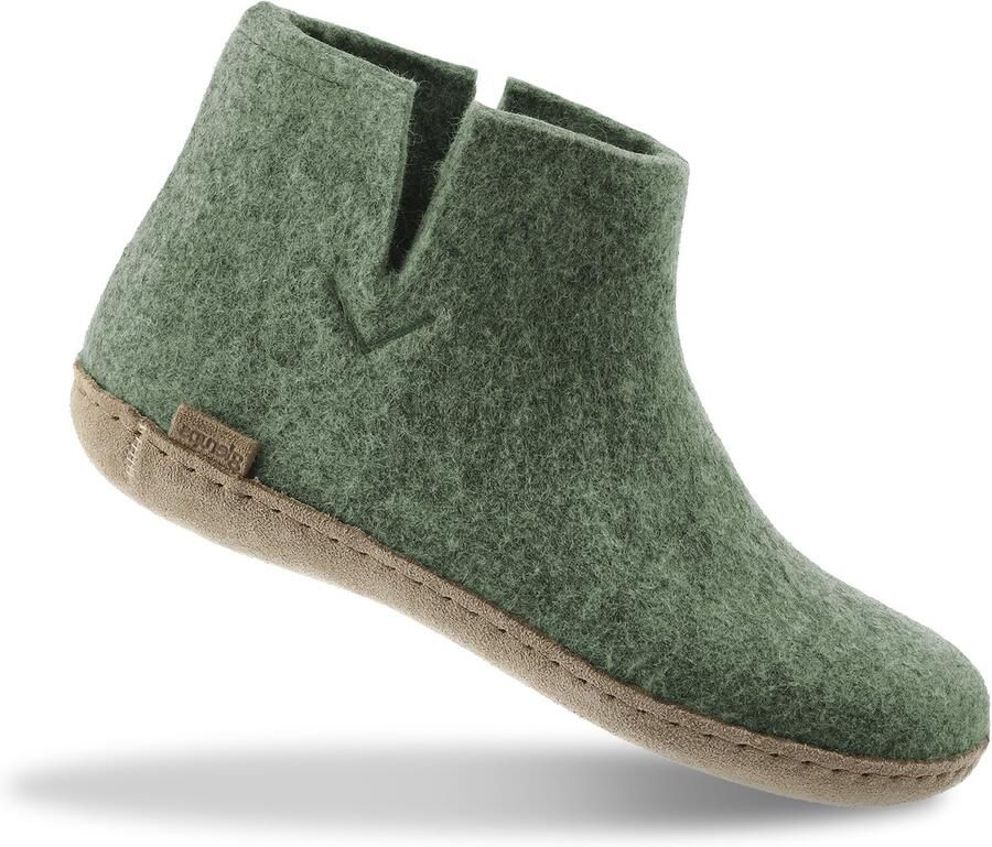 Glerups Hoge Wollen Sloffen Leren Zool Mos Groen