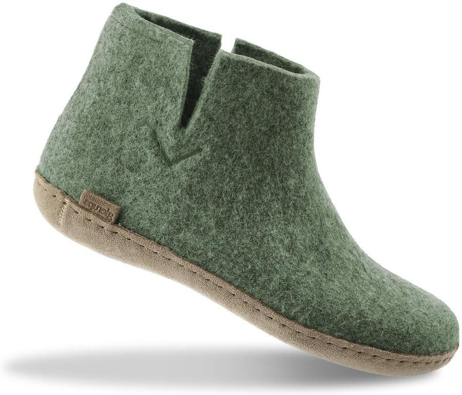 Glerups Hoge Wollen Sloffen Leren Zool Mos Groen