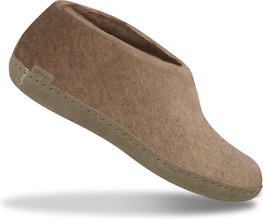 Glerups Lage Wollen Sloffen Leren Zool Beige