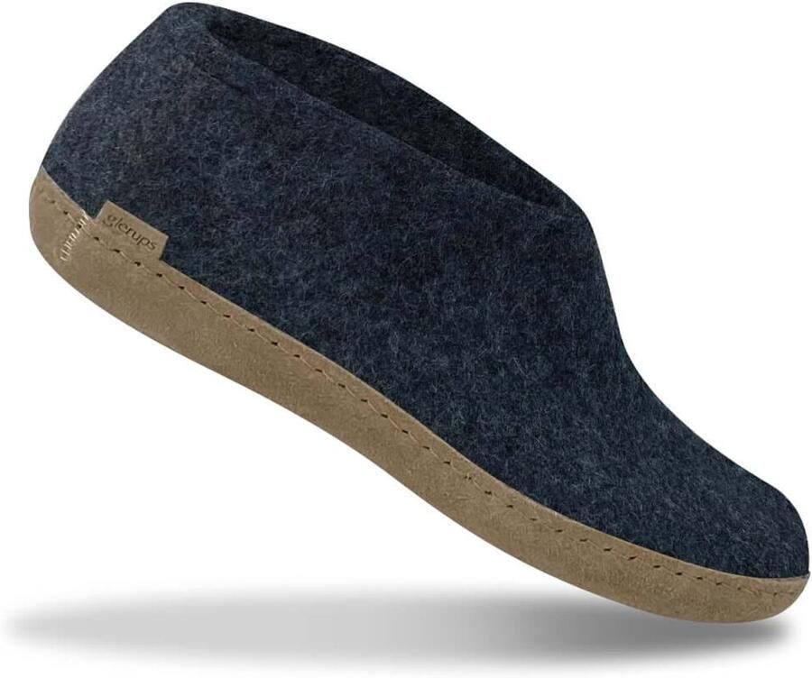 Glerups Lage Wollen Sloffen Leren Zool denim