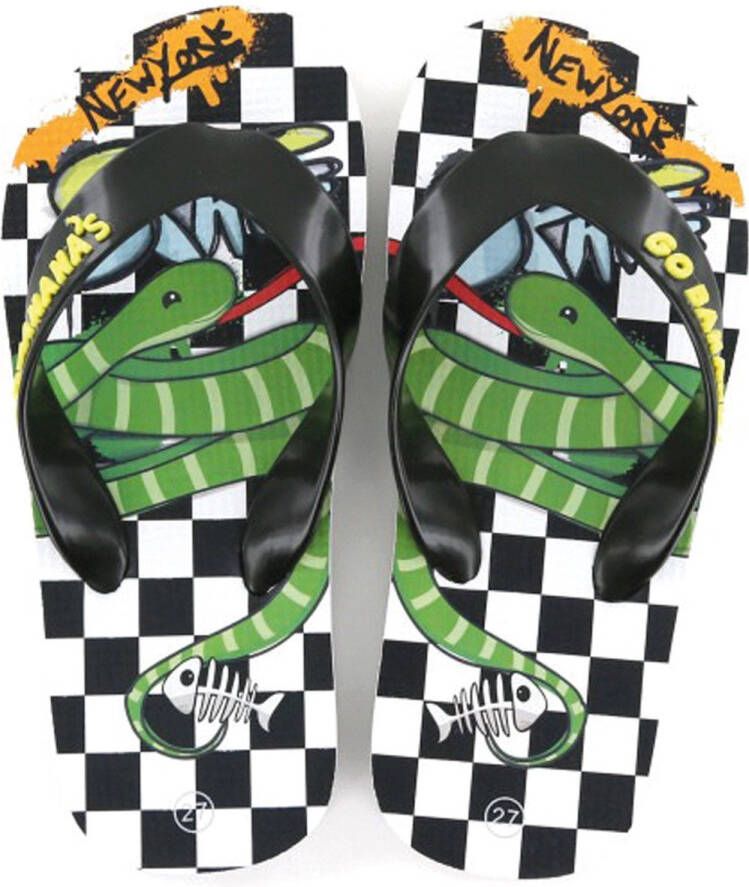 Go Banana's Flipflops Jongens Black White Green