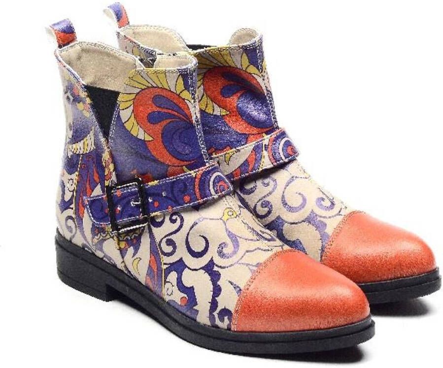 GOBY Abstract Floral Enkellaarsjes Handmade & Vegan Hoge Kwaliteit