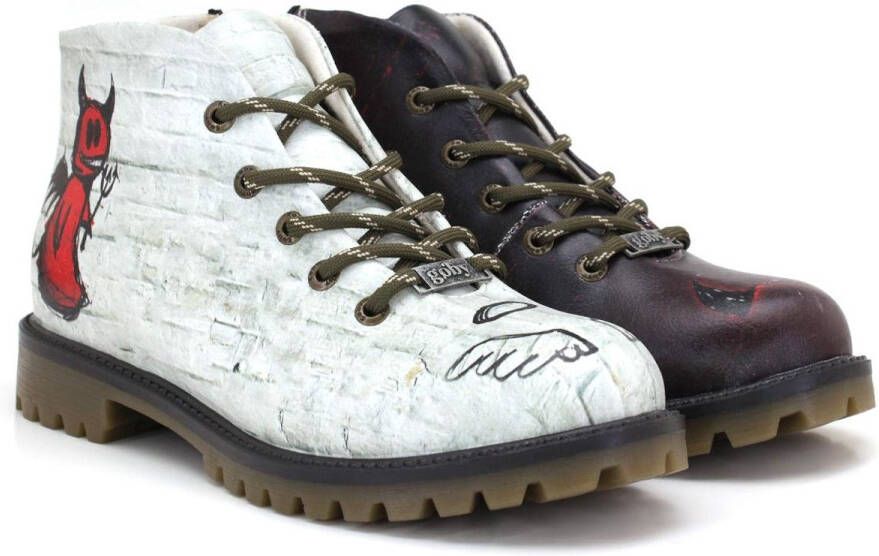 GOBY Angel en Devil Boots Dames Veterboots Handgemaakt Vegan Leer Kunstzinnig Design