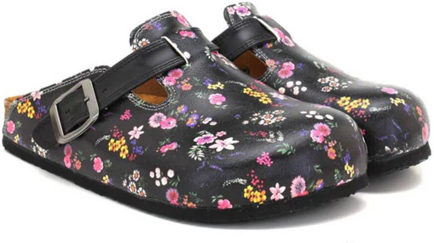 GOBY Black Blossom Dames Clogs Vegan Handmade