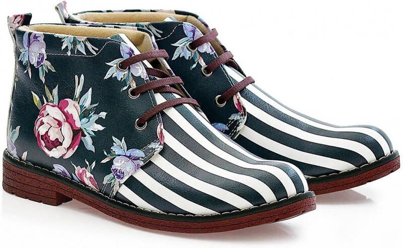 GOBY Bloom & Stripe Dames Enkellaarsjes Handmade en Vegan Elegant en Creatief