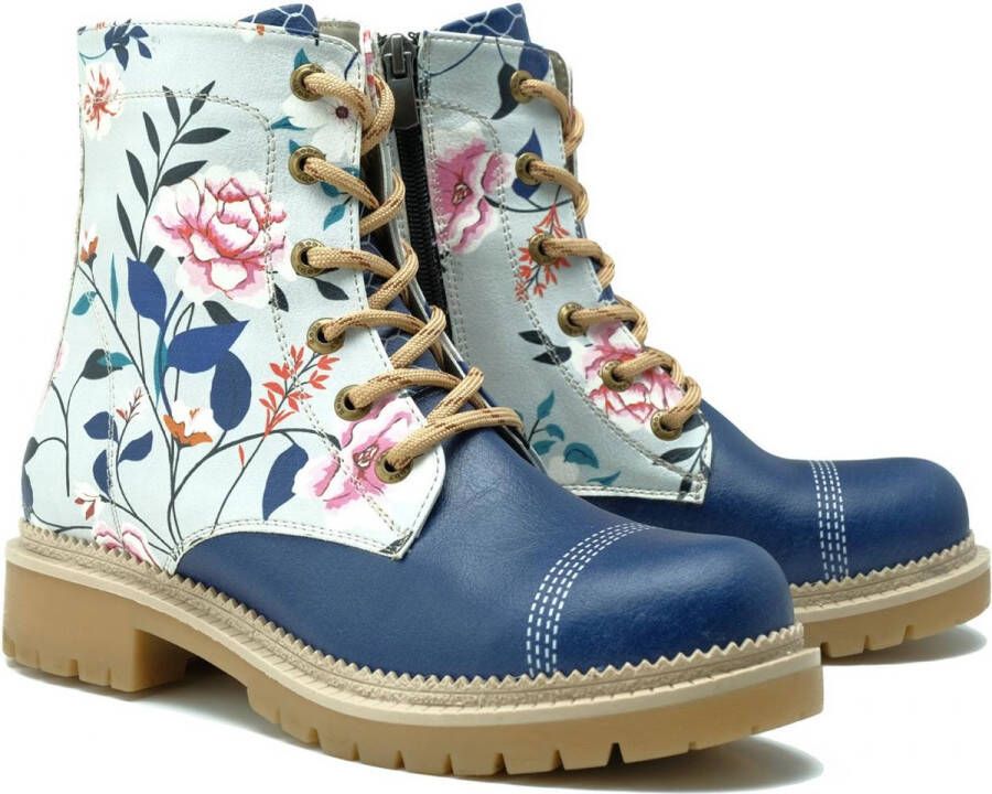 GOBY Blue Floral Dames Laarzen Handmade Vegan Leer