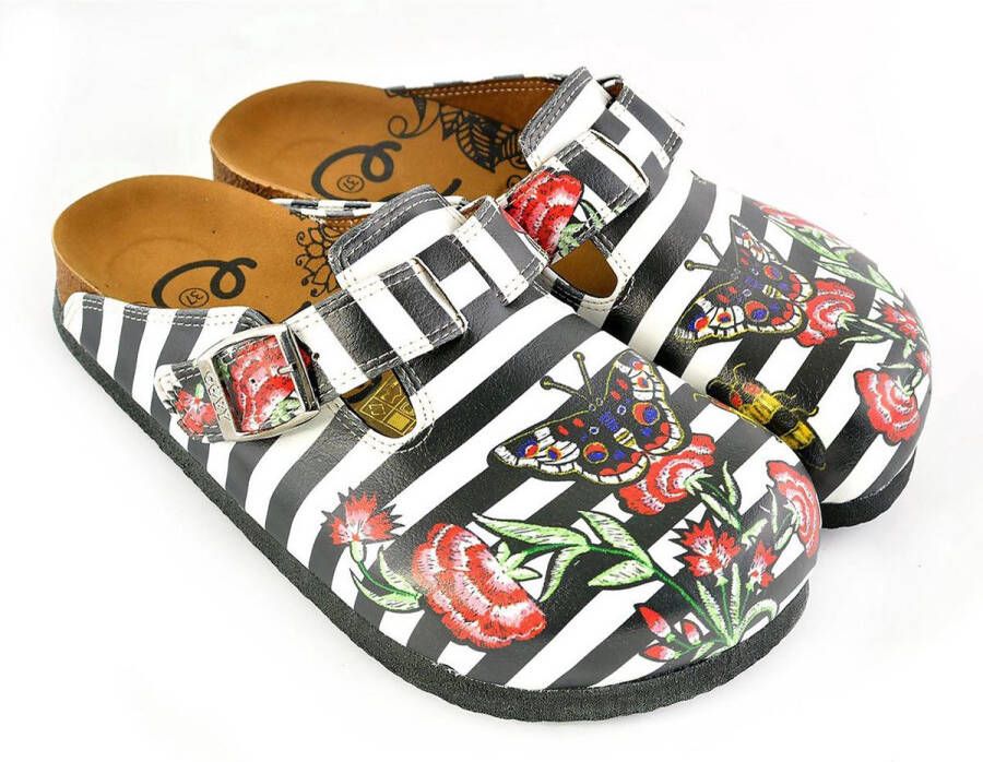GOBY Butterfly Stripes Dames Clogs Handmade Vegan Leer