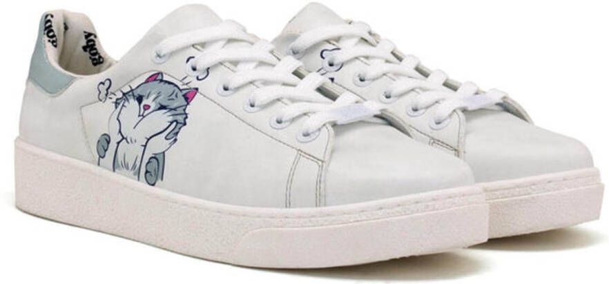 GOBY Cartoon Cat Dames Sneakers Handgemaakt Vegan Leer