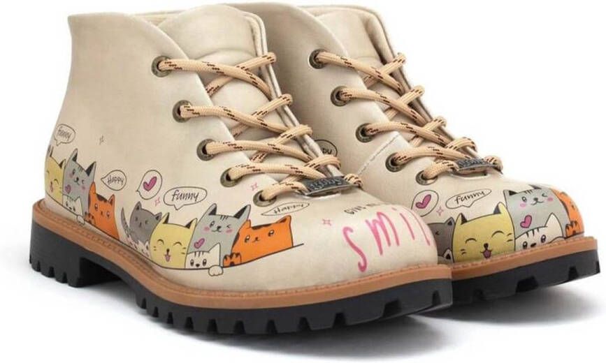 GOBY CatMood Boots Dames Veterboots Cartoon Katten Vegan Leer Handgemaakt