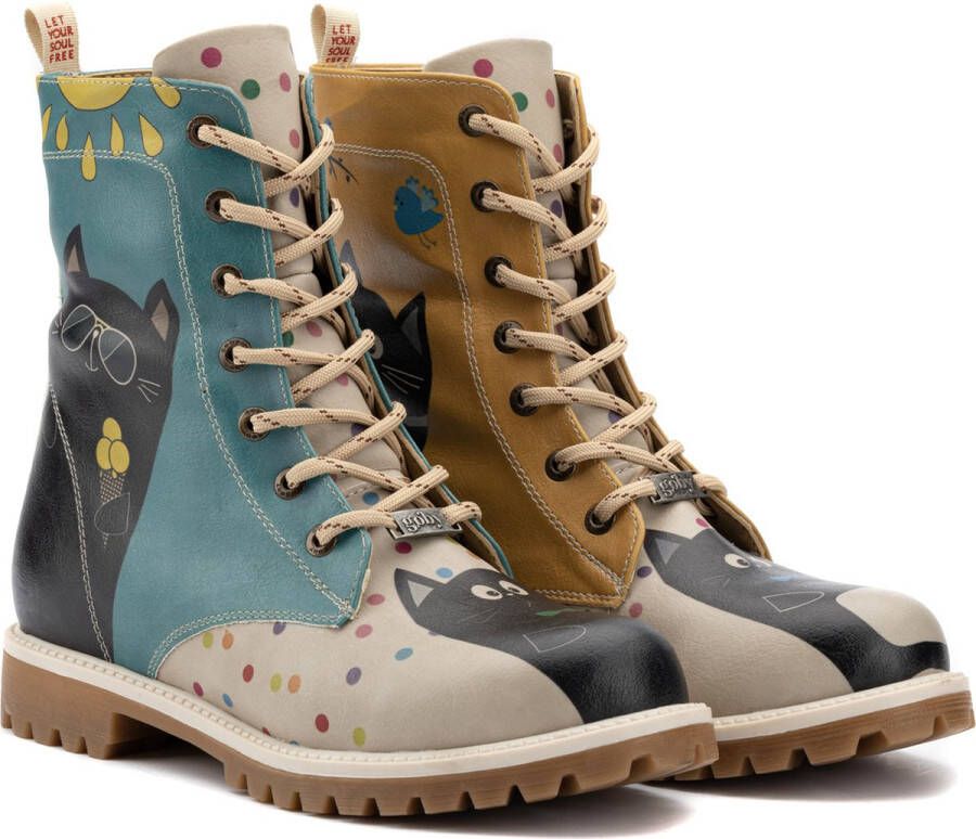 GOBY Colourfull Cat Boots Laars Laarzen Damesboots Dames laarzen Longboots Handmade Dierenprint - Foto 1