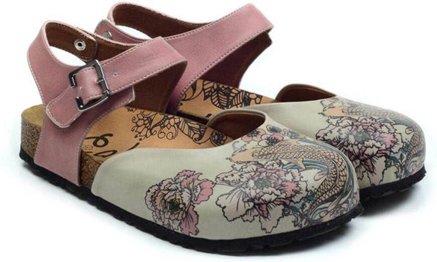 GOBY Dames Clogs Dragon en Bloemenprint Vegan Leer Handgemaakt