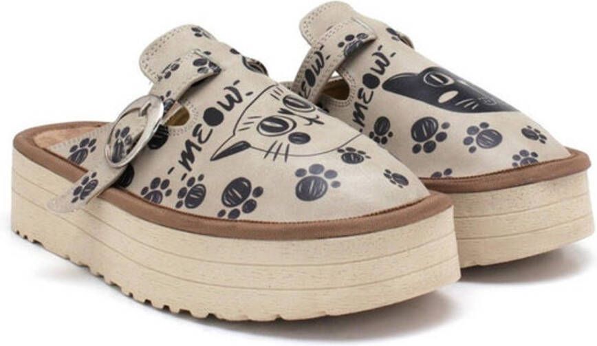 GOBY Dames Clogs Vegan Leer Handgemaakt Katten Design