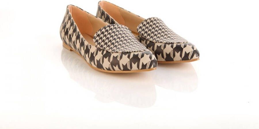 GOBY Dames Loafers Ballerina Houndstooth Print Vegan Leer Handgemaakt