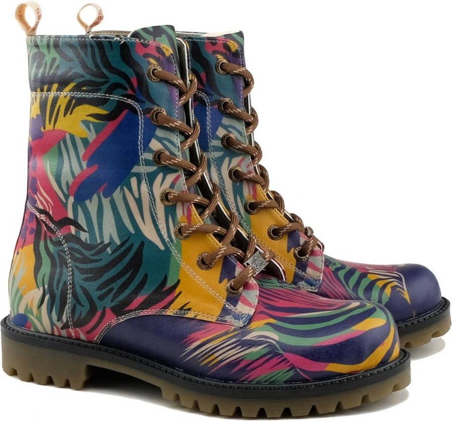GOBY Dames Veterboots met Tropische Bladeren Handmade en Vegan Kleurrijk en Stoer