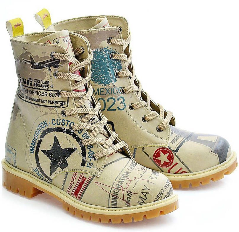 GOBY Dames Veterboots Wanderlust Passport Handgemaakt Vegan Leer