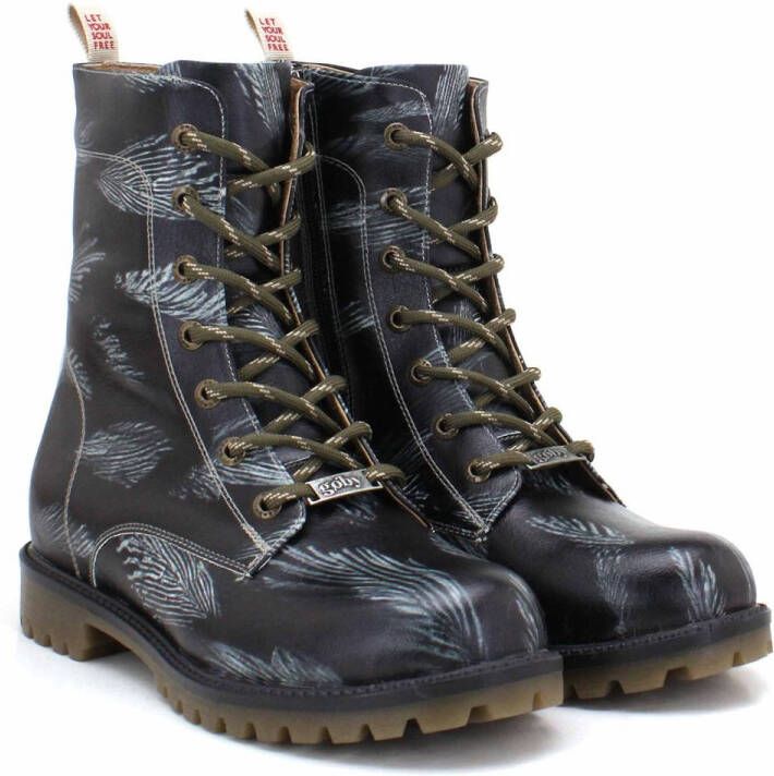 GOBY Feathered Soul Dames Enkellaarzen Vegan Leer Handgemaakt Veer Design