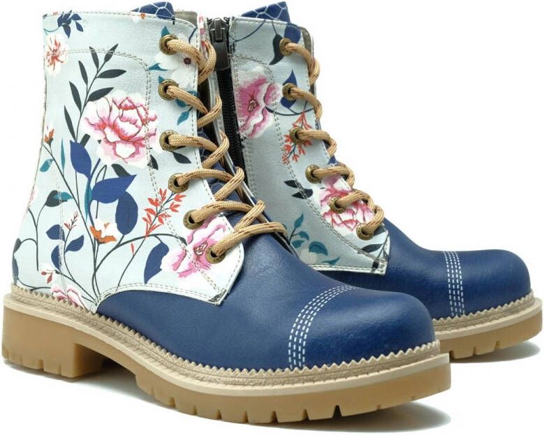GOBY Floral Bliss Dames Enkellaarzen Vegan Leer Handgemaakt Bloemen Design