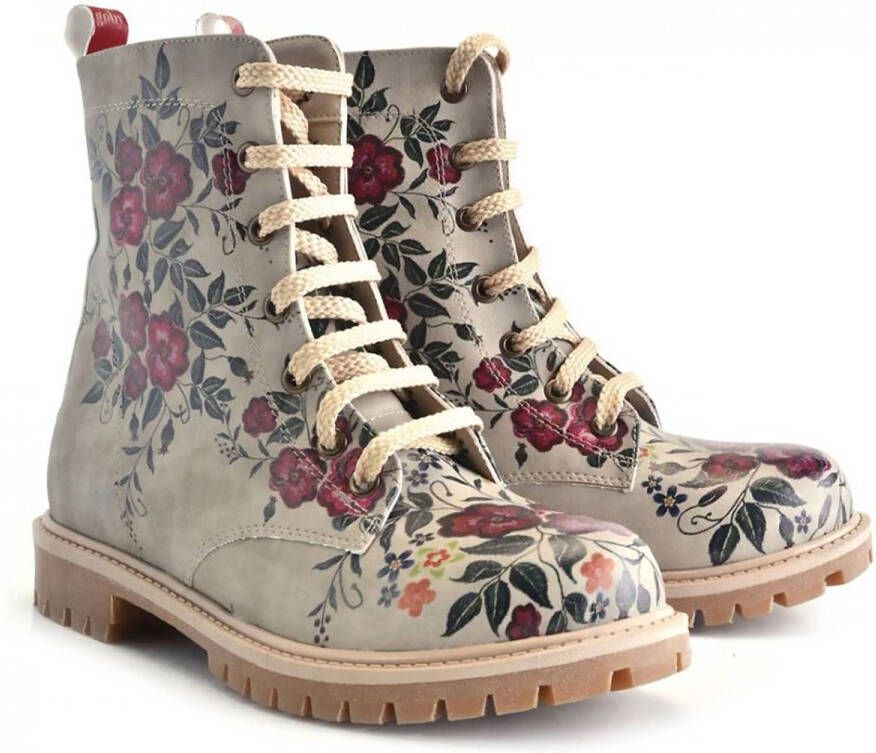 GOBY Floral Elegance Dames Veterboots Handgemaakt Vegan Leer