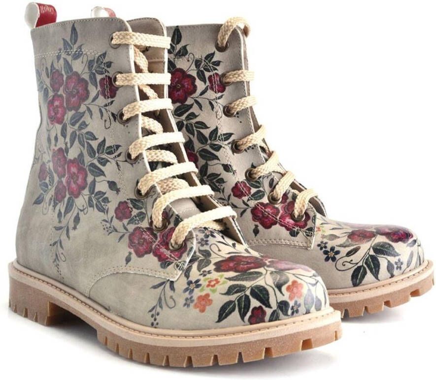 GOBY Floral Elegance Dames Veterboots Handgemaakt Vegan Leer