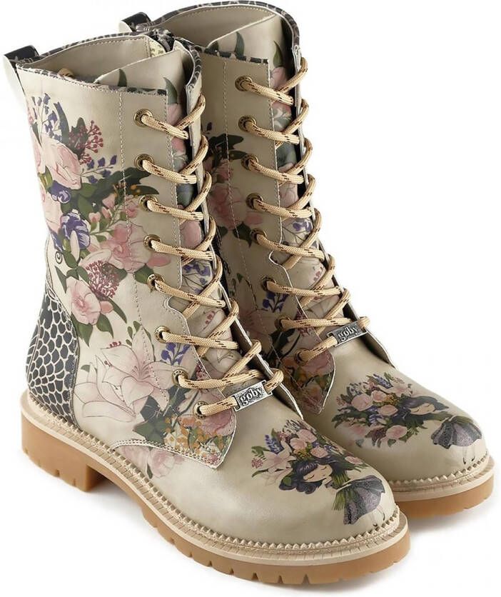 GOBY Floral Elegance Dames Veterboots Handgemaakt Vegan Leer
