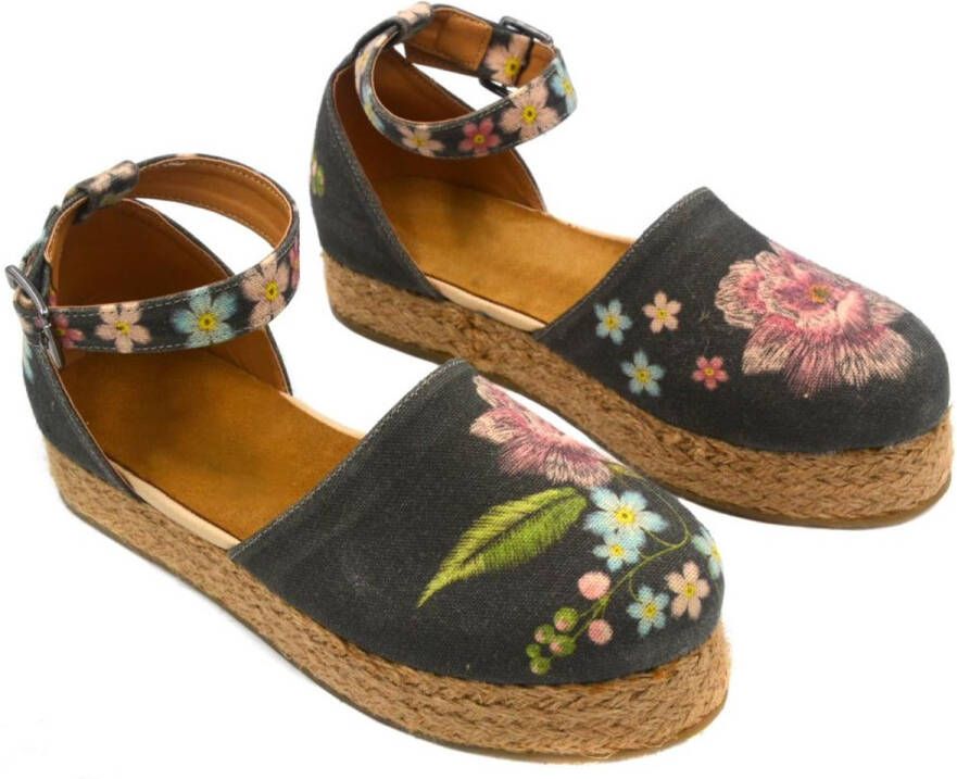 GOBY Floral Espadrille Dames Sandalen Handgemaakt Vegan Leer