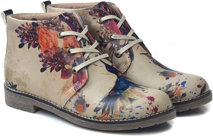 GOBY Floral Harmony Dames Enkellaarzen Vegan Leer Handgemaakt Kleurrijk Bloemenontwerp