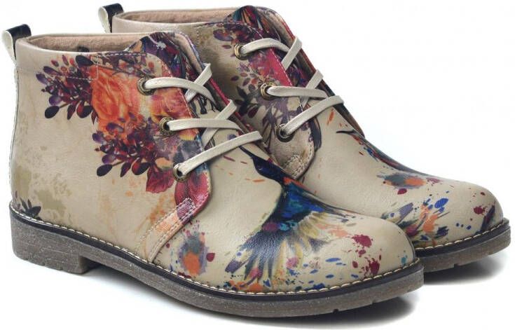 GOBY Floral Harmony Dames Enkellaarzen Vegan Leer Handgemaakt Kleurrijk Bloemenontwerp