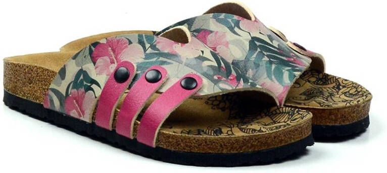 GOBY Floral Slide Sandals Vegan Leer Handgemaakt