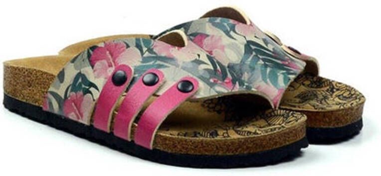 GOBY Floral Slide Sandals Vegan Leer Handgemaakt