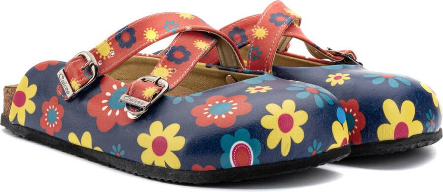 GOBY Flowerpower Slippers Slipper Klompen Hoge kwaliteit Handmade Bloe print