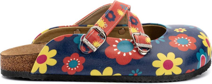 GOBY Flowerpower Slippers Slipper Klompen Hoge kwaliteit Handmade Bloe print - Foto 1