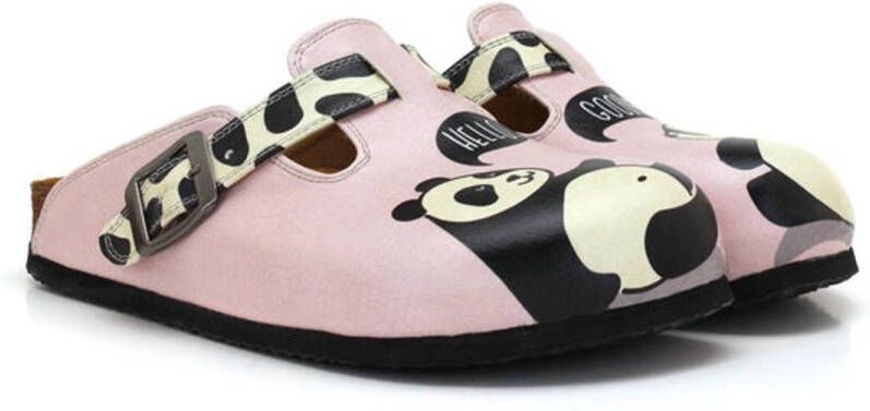 GOBY Funny Panda Dames Clogs Handgemaakt Vegan Leer Comfort Slippers