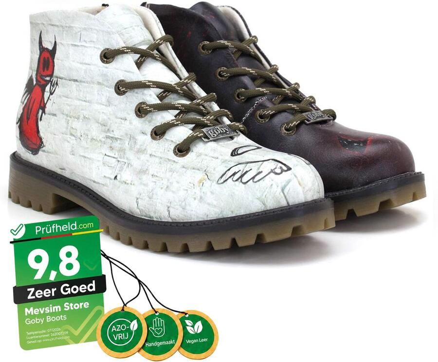 GOBY Angel en Devil Boots Dames Veterboots Handgemaakt Vegan Leer Kunstzinnig Design