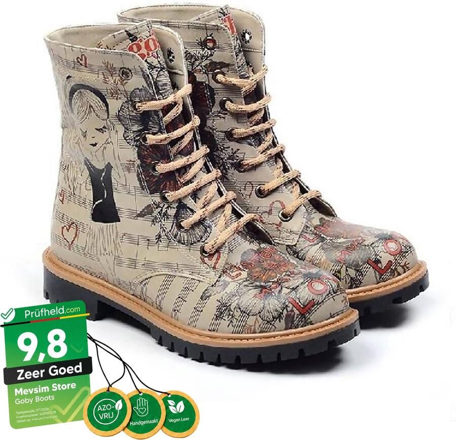GOBY Artistic Lace-Up Boots Handgemaakt Uniek Design Vegan Comfort