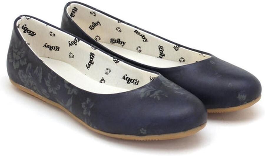 GOBY Ballerinas Dames Schoenen Donkerblauw Bloem Design