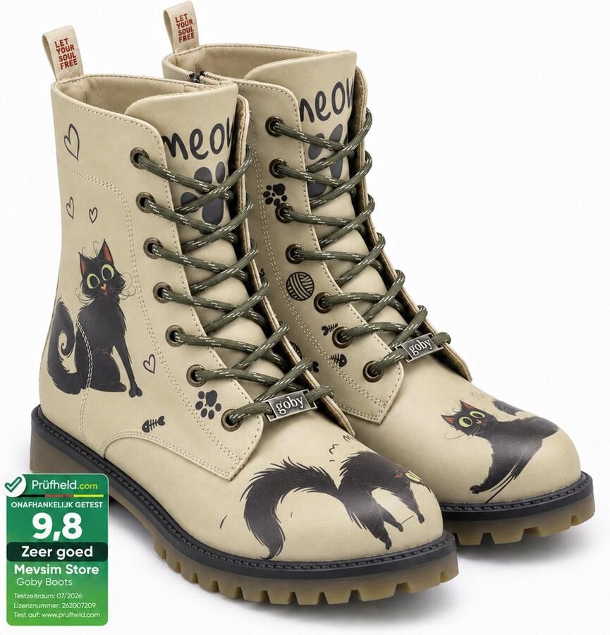 GOBY Black Cat Enkellaarsjes Damesboots Laarzen Hoge kwaliteit Handmade