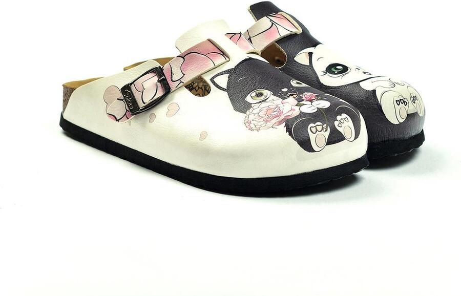 GOBY Black & White Cats Clogs Handgemaakt Premium Kwaliteit
