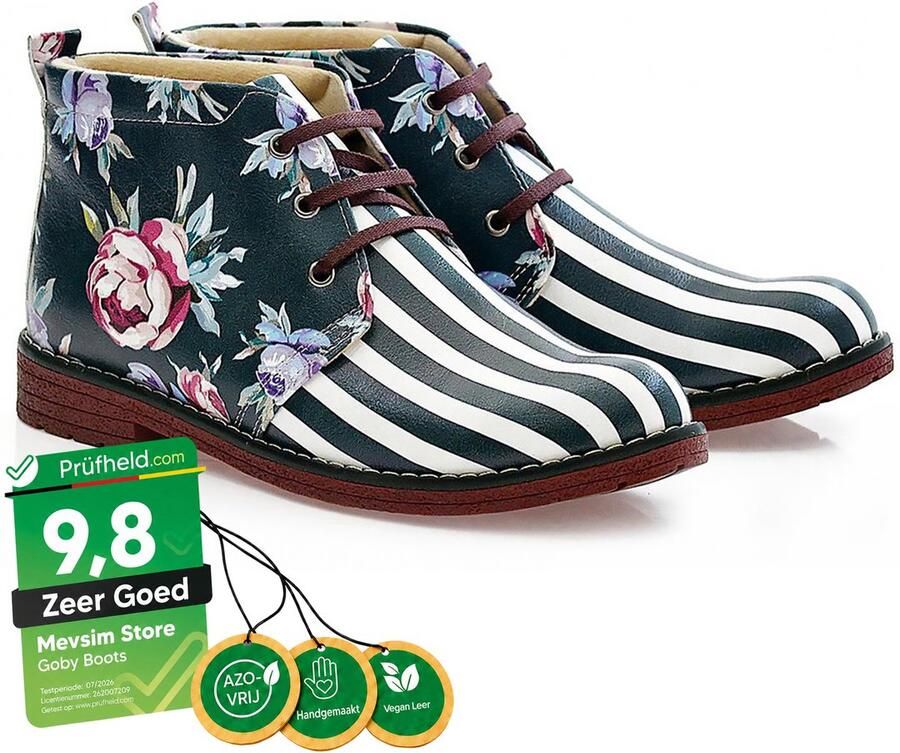 GOBY Bloom & Stripe Dames Enkellaarsjes Handmade en Vegan Elegant en Creatief - Foto 2