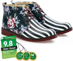 GOBY Bloom & Stripe Dames Enkellaarsjes Handmade en Vegan Elegant en Creatief