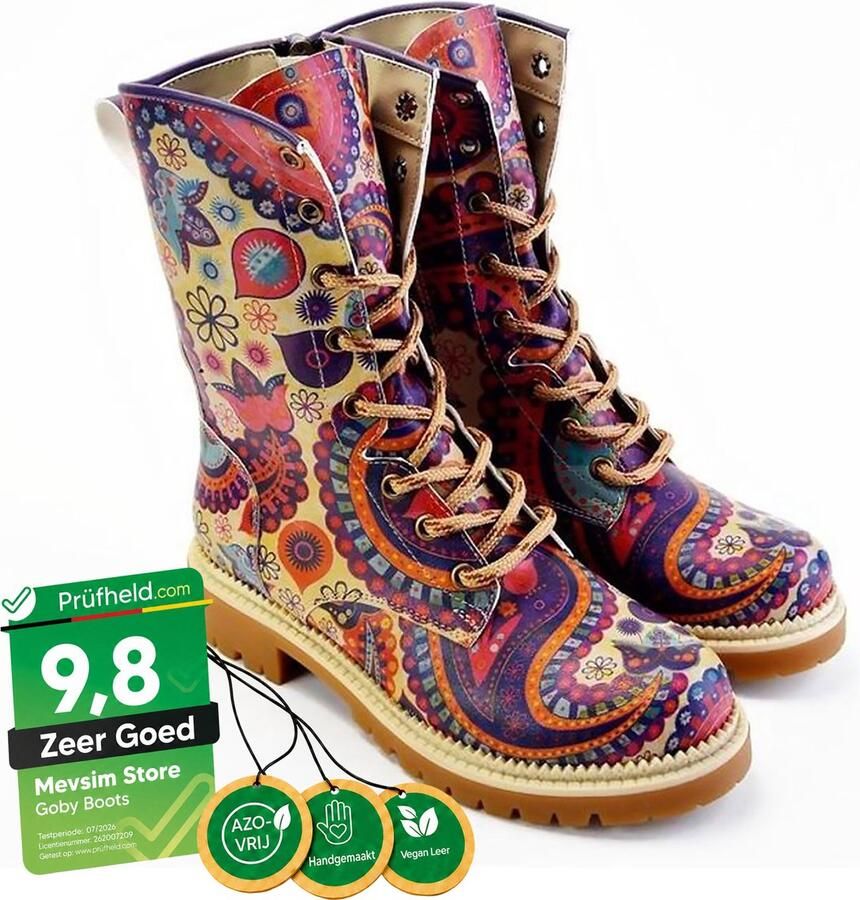 GOBY Bohemian Vibes Dames Veterboots Handgemaakt Vegan Leer - Foto 2
