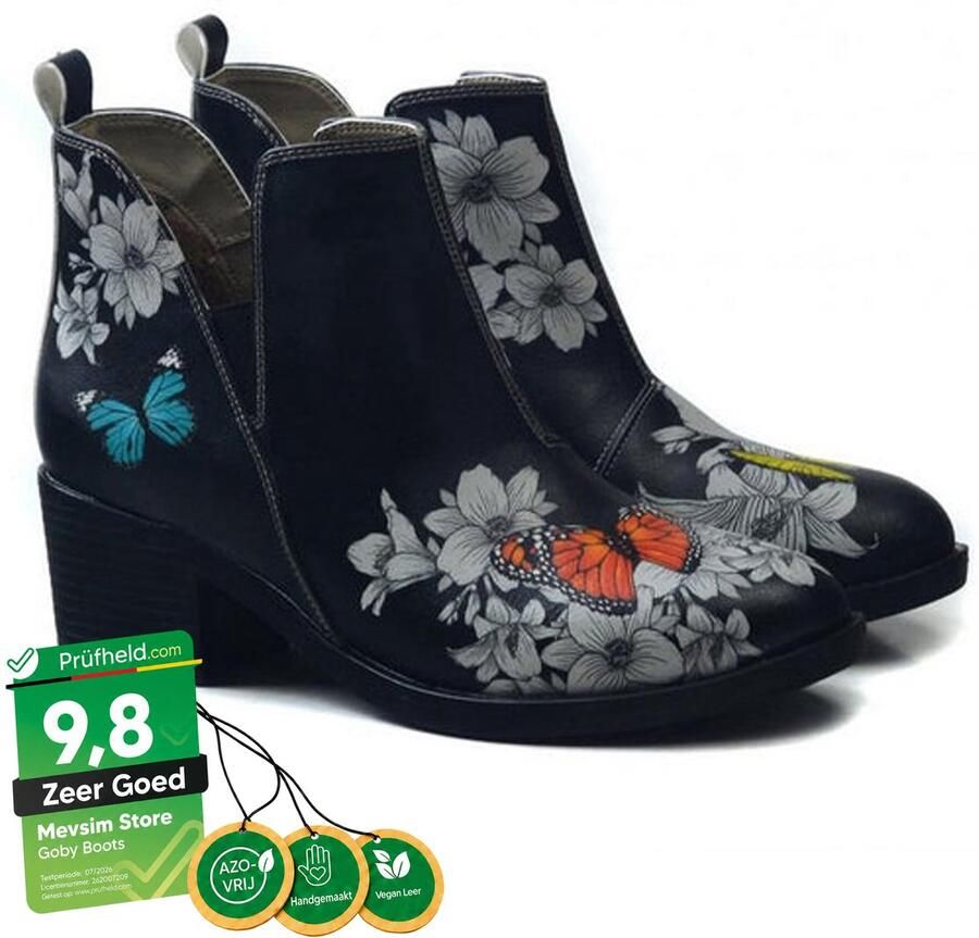 GOBY Floral Wings Dames Enkellaarzen Vegan Leer Handgemaakt Vlinders en Bloemen Design - Foto 2