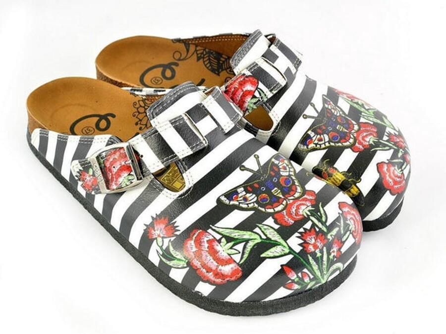 GOBY Butterfly Stripes Dames Clogs Handmade Vegan Leer
