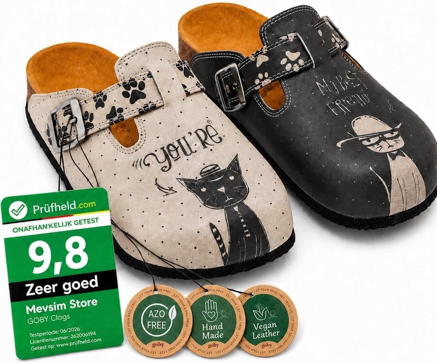 GOBY Cat Companions Dames Clogs Vegan Handmade