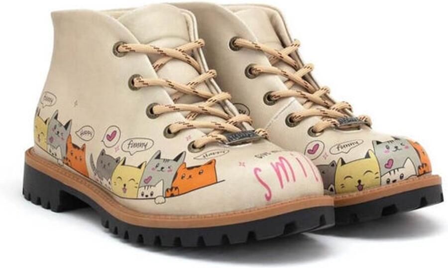 GOBY CatMood Boots Dames Veterboots Cartoon Katten Vegan Leer Handgemaakt