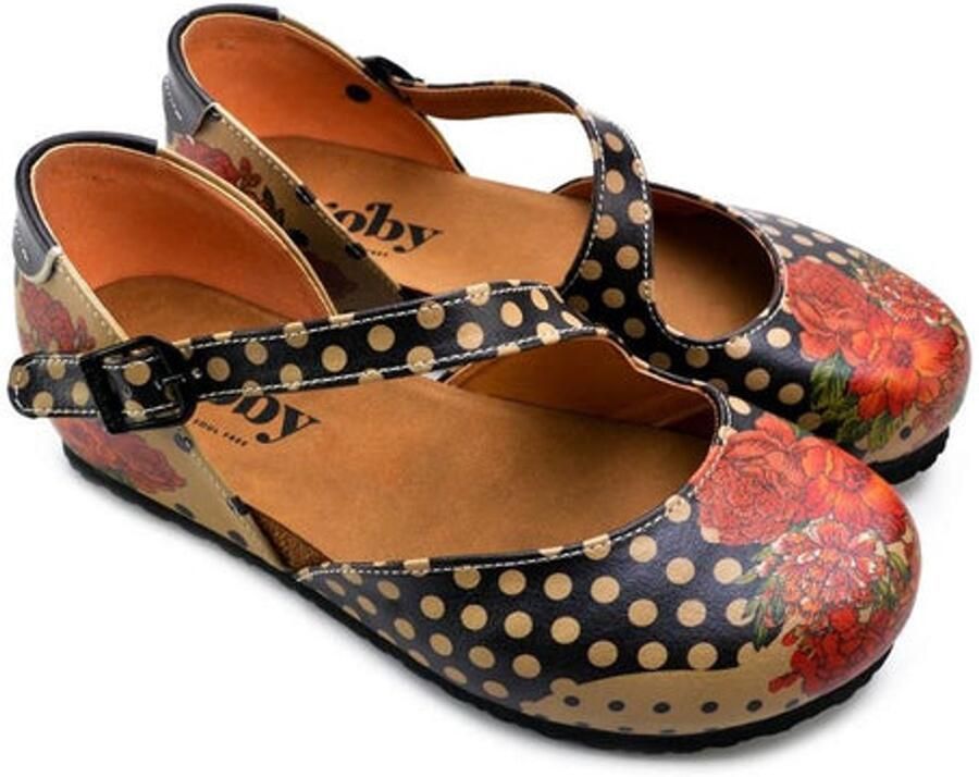GOBY Clogs met Dotted Flowers Design Handgemaakt Hoge Kwaliteit