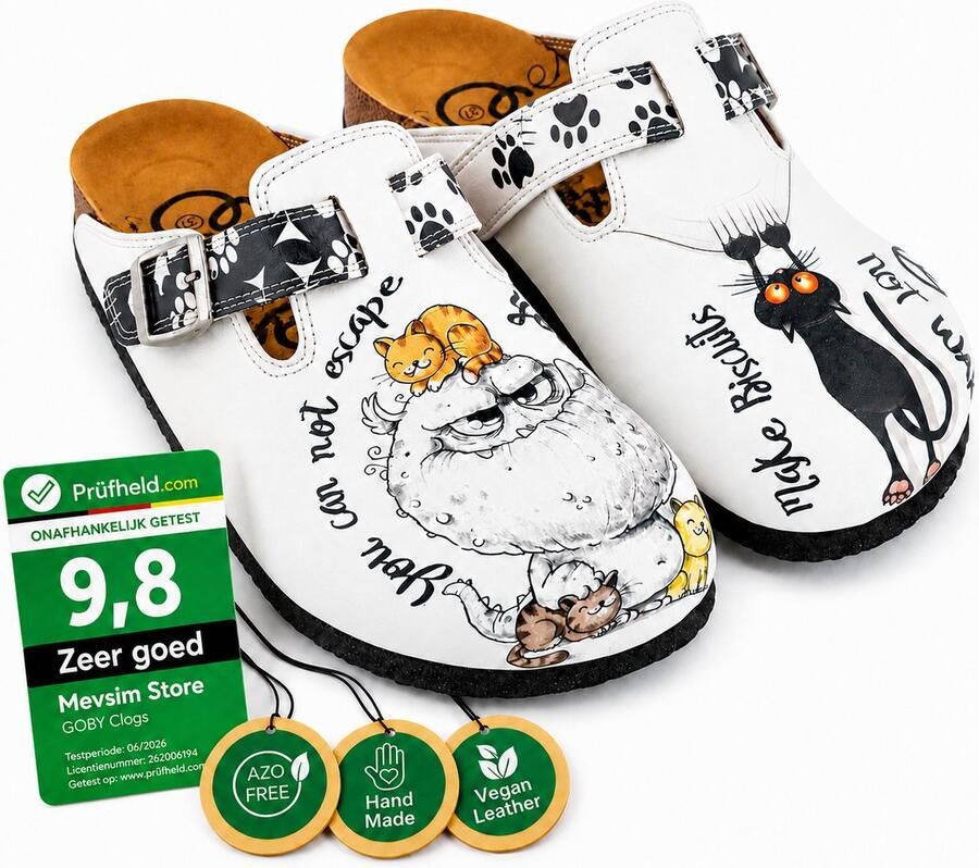 GOBY Cats Clogs Slippers Slipper Klompen Hoge kwaliteit Handmade Kattenprint - Foto 2
